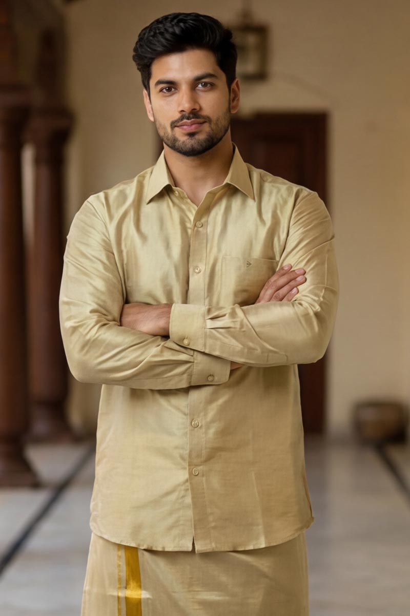 Golden Ethnic Wear Set for Men - Gold - 2
