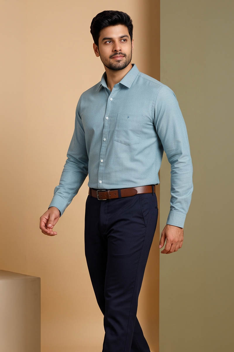 Sage Blue Cotton Formal Shirt -T-Blue - 3