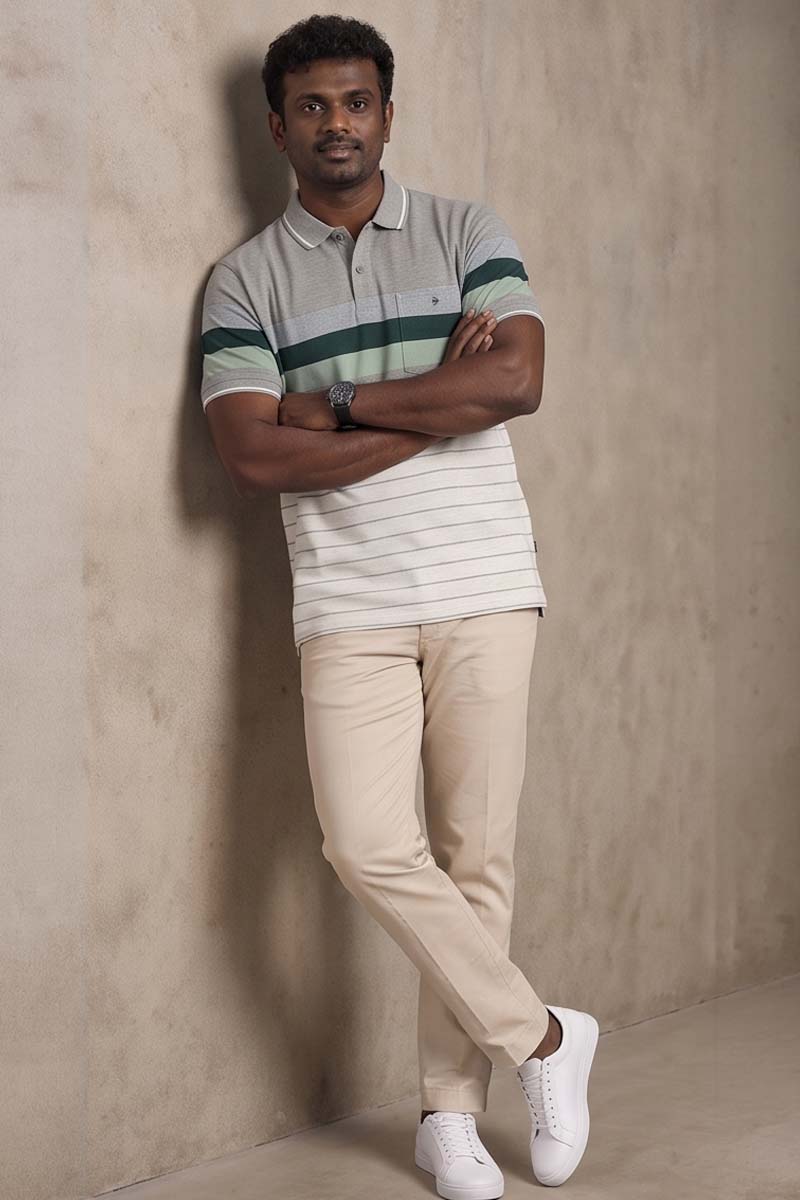 Moss Green Signature Stripe Polo Tee - 5