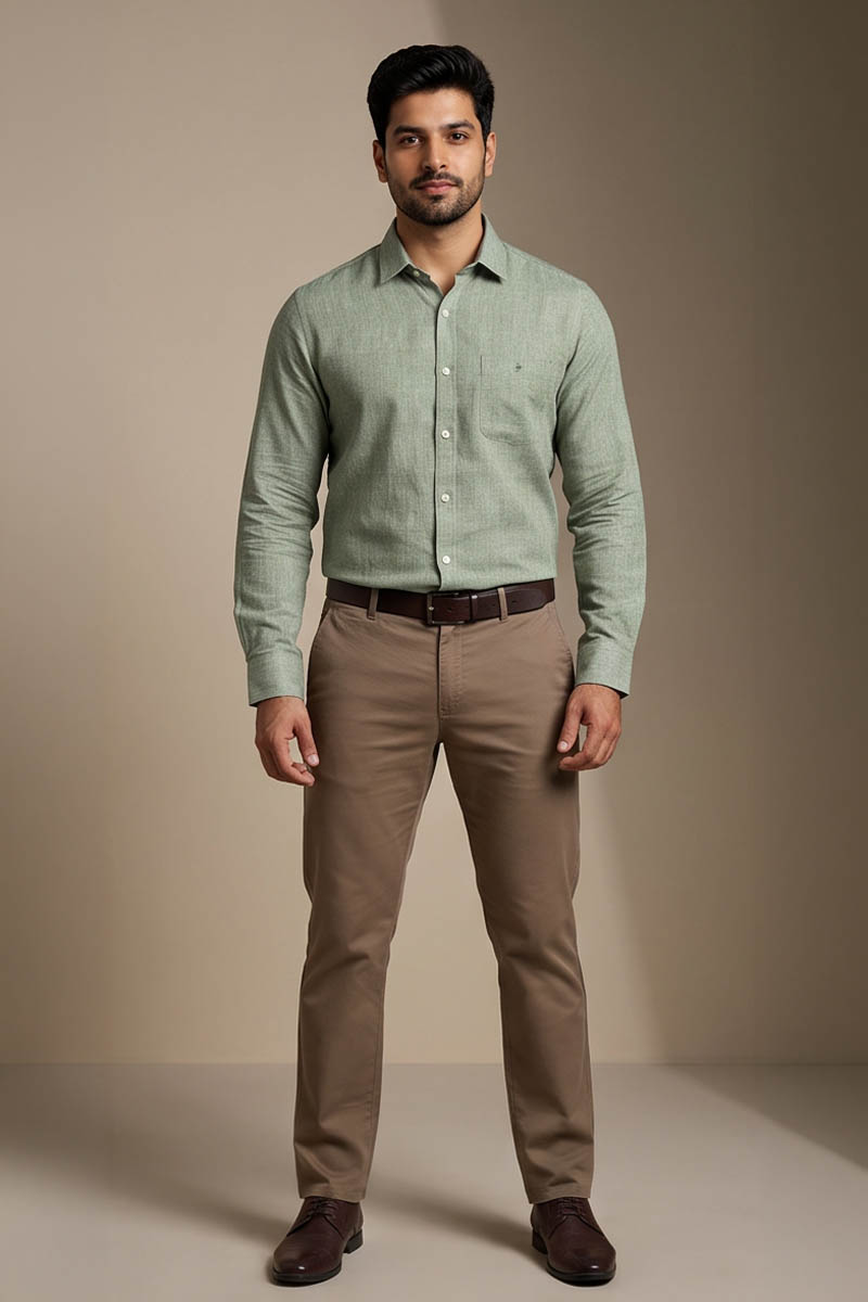 Pistachio Green Cotton Shirt - L-Green