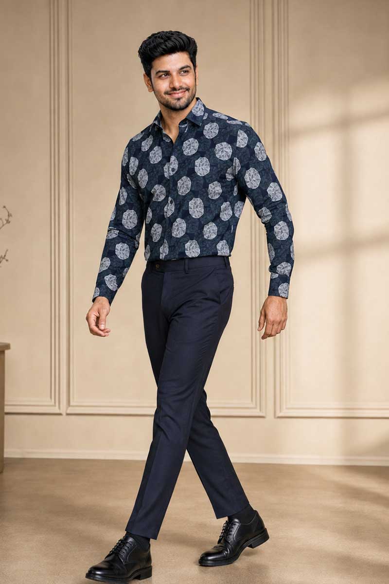 Navy Abstract Print Shirt - Navy - 3