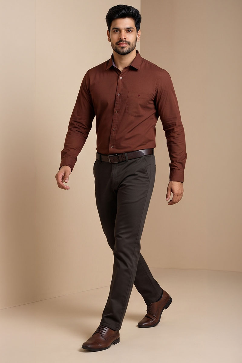 Men’s Rich Solid Formal Shirt-Rust - 4