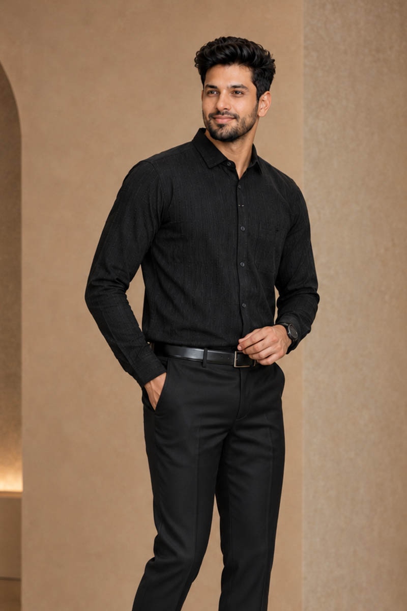 Men’s Black Denim Overshirt - Black - 4