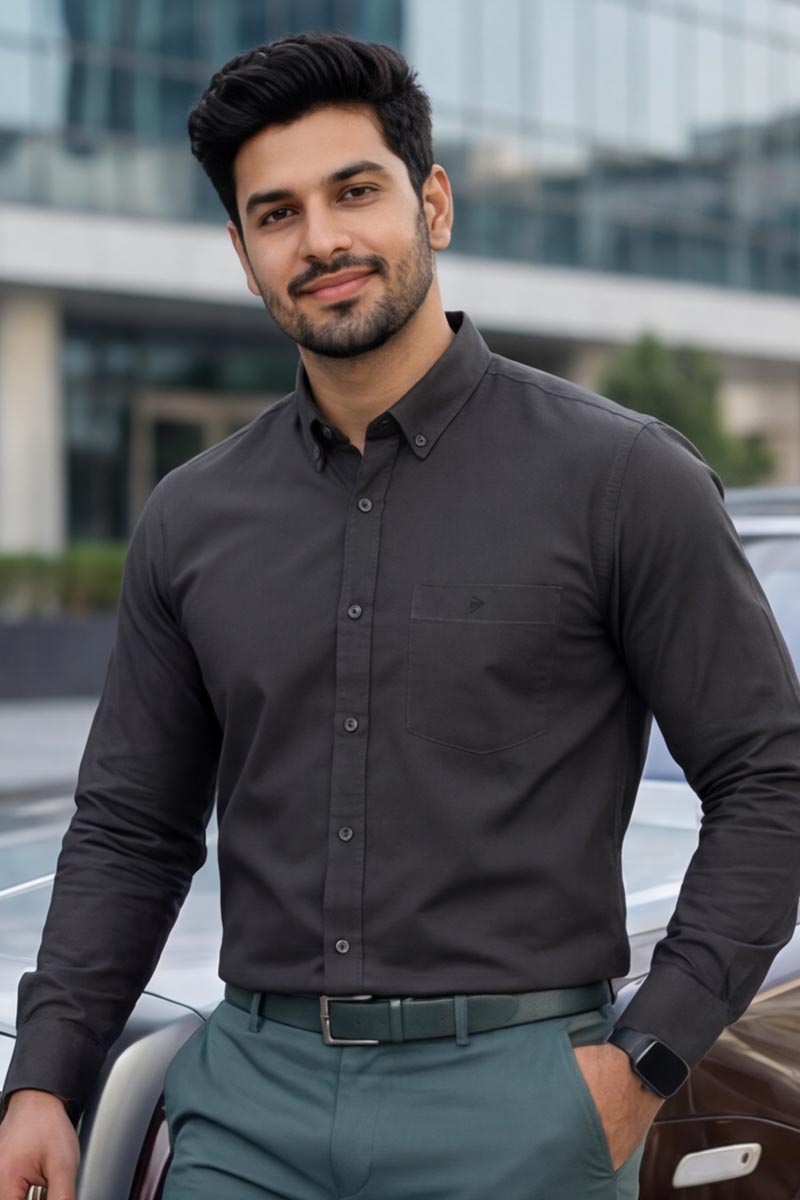 SHIRT - Classic Black Button-Down (STEEL GREY) - 5