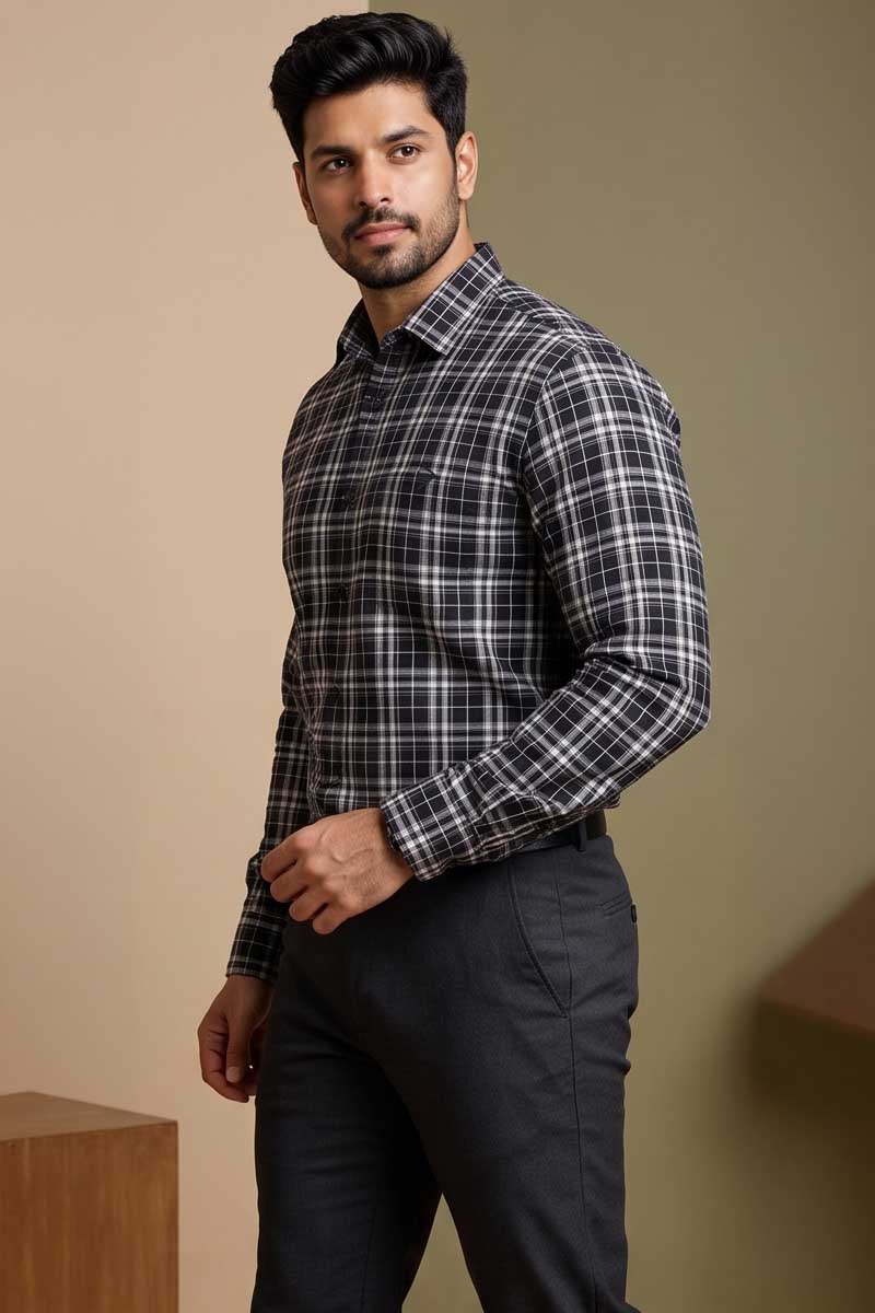 Classic Dark Grey Checked Shirt - D-Grey - 4