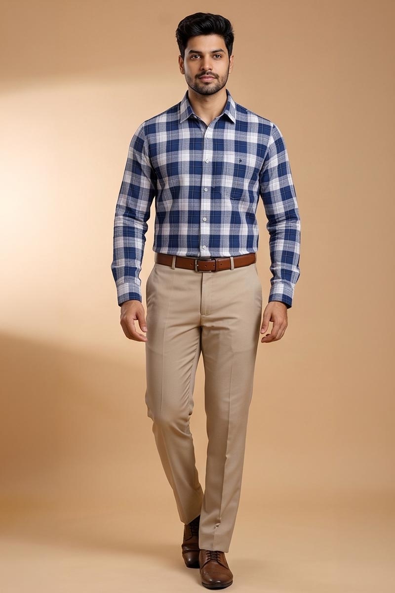 Classic Blue Check Shirt - Blue - 4