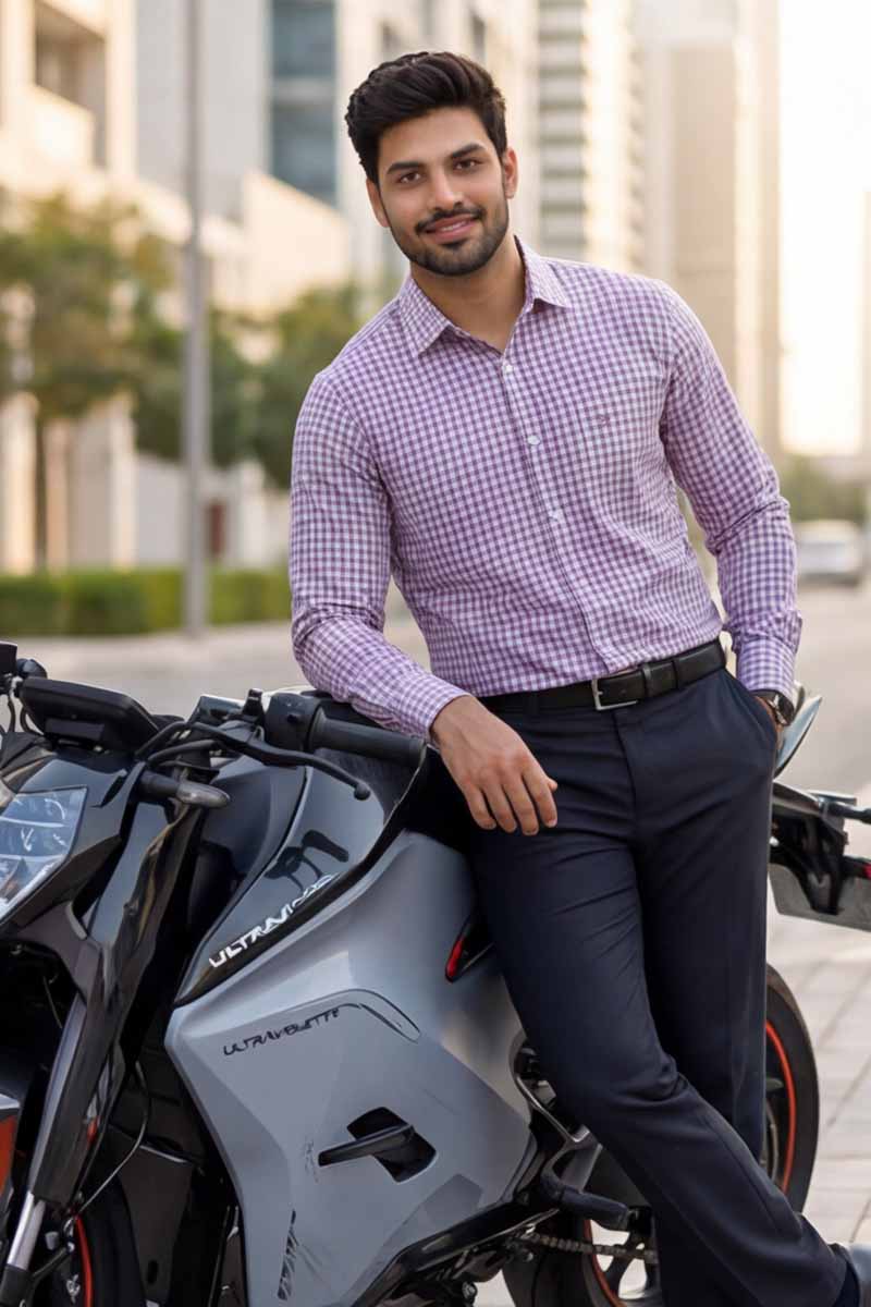 EcoLux Bamboo Cotton Shirt – Light Lavender Checks - 5