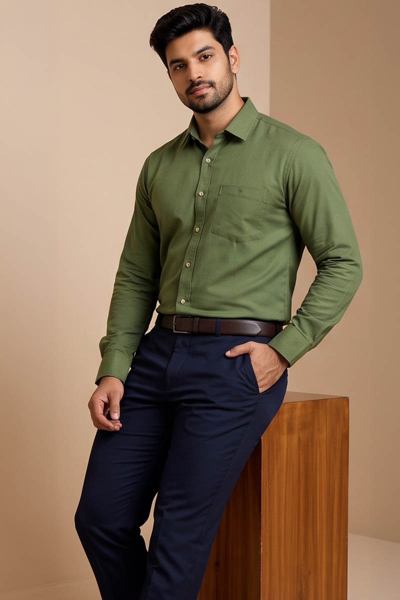 Classic Green Formal Shirt -Green - 5