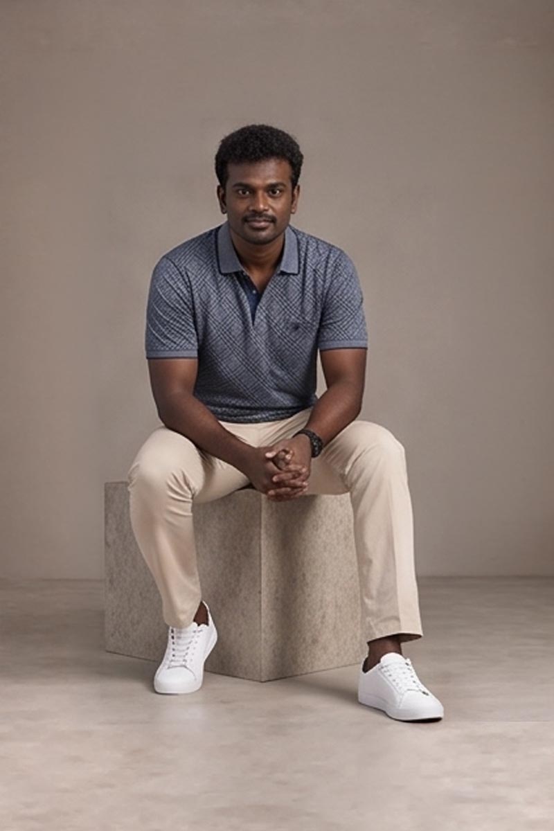 Slate Grey Diagonal Check Polo T-Shirt -Grey - 6