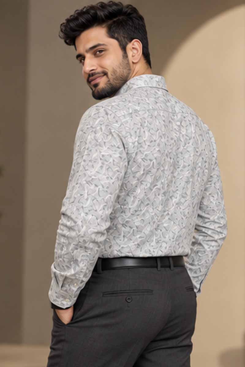 Grey Abstract Print Shirt -Grey - 5