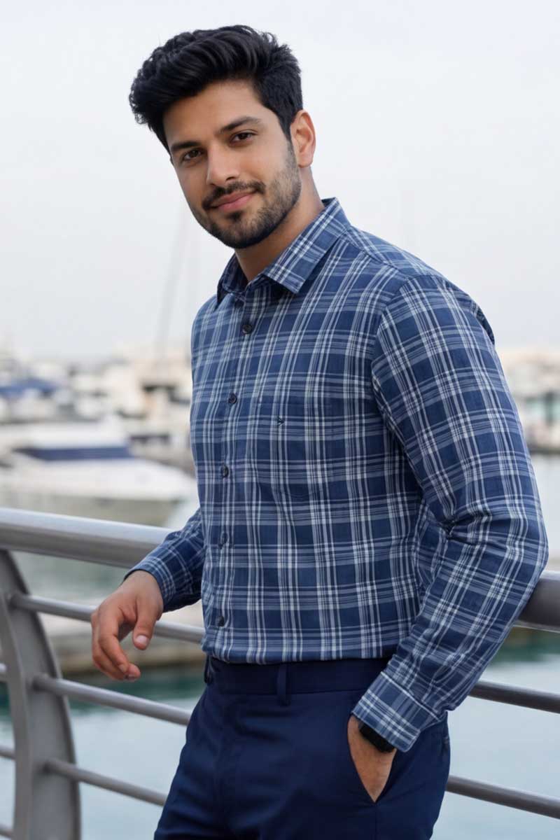 Signature Check Formal Shirt - BLUE - 3