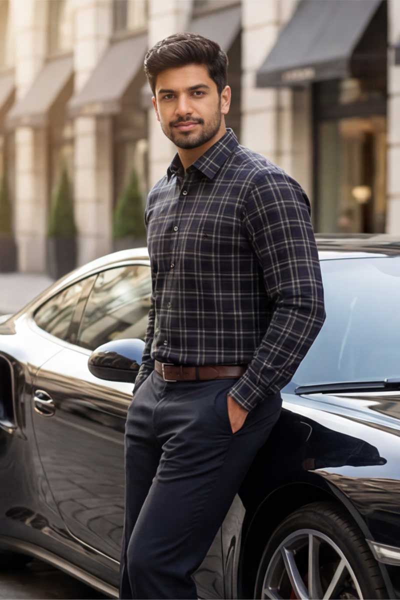 Signature Check Formal Shirt – Navy - 3