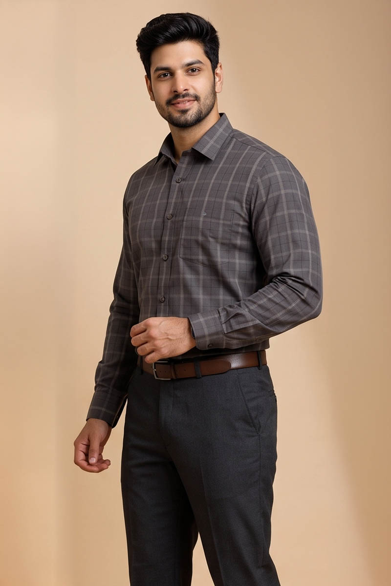 Premium Khaki Checked Shirt - Dark-Khaki - 4