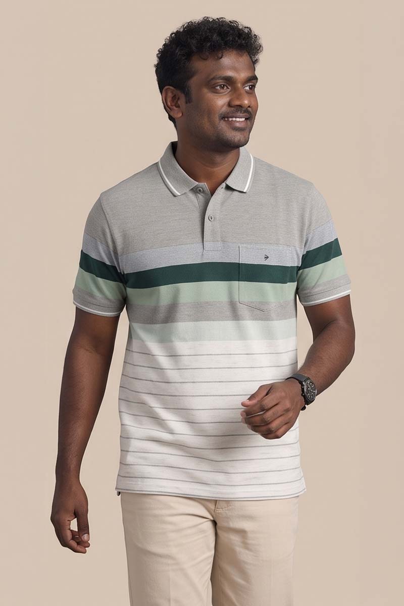 Moss Green Signature Stripe Polo Tee - 6