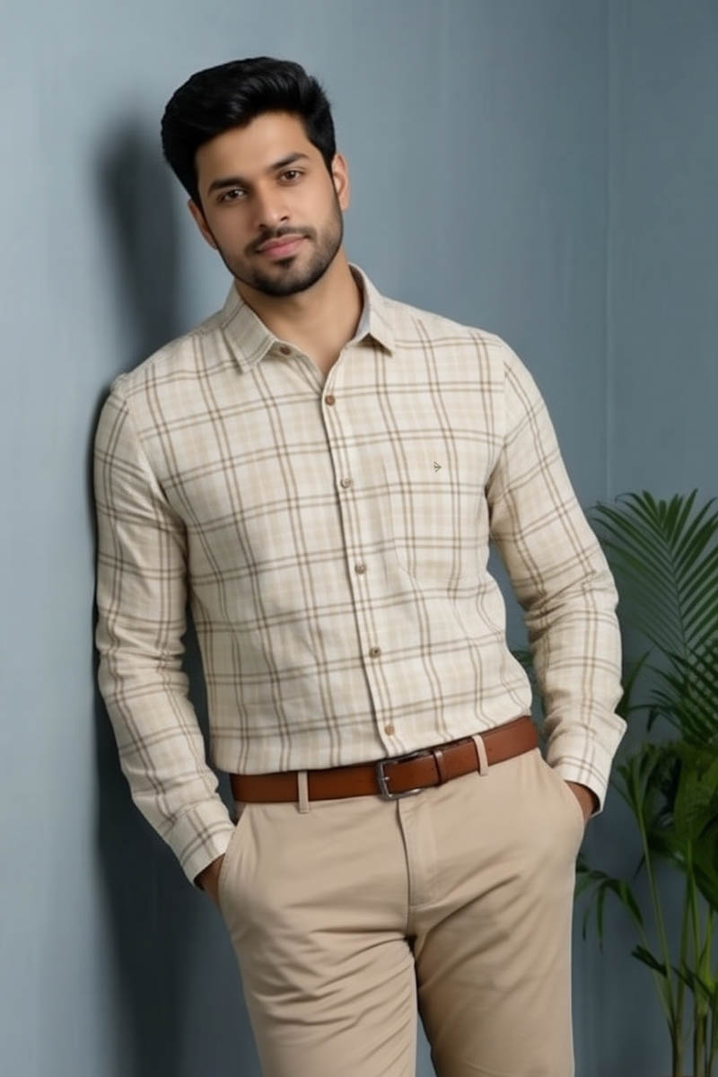 Premium Fawn Windowpane Check Shirt - Fawn