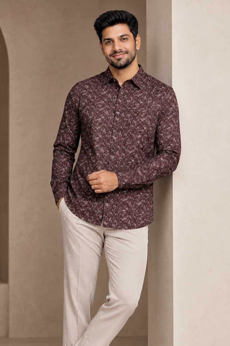 Premium Brown Print Shirt - Brown - 2