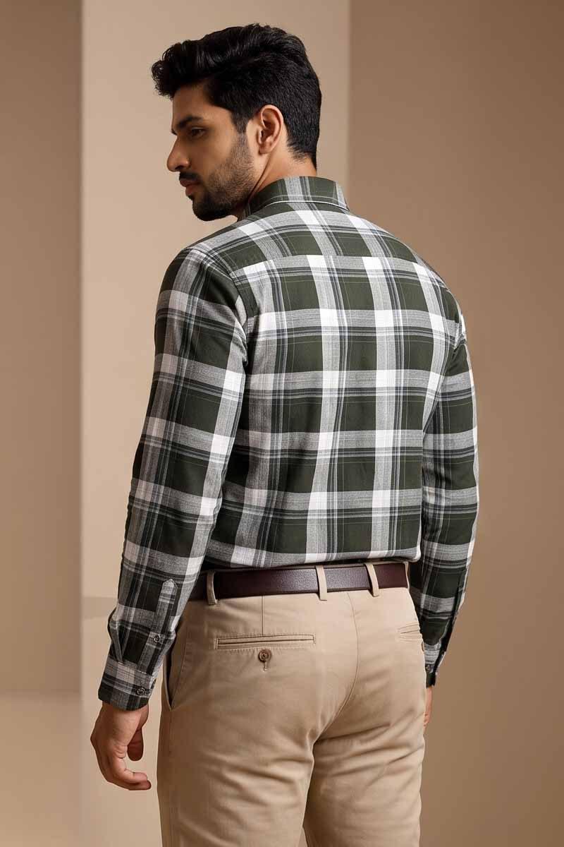 Ivory Olive Checked Shirt - D-Olive - 6