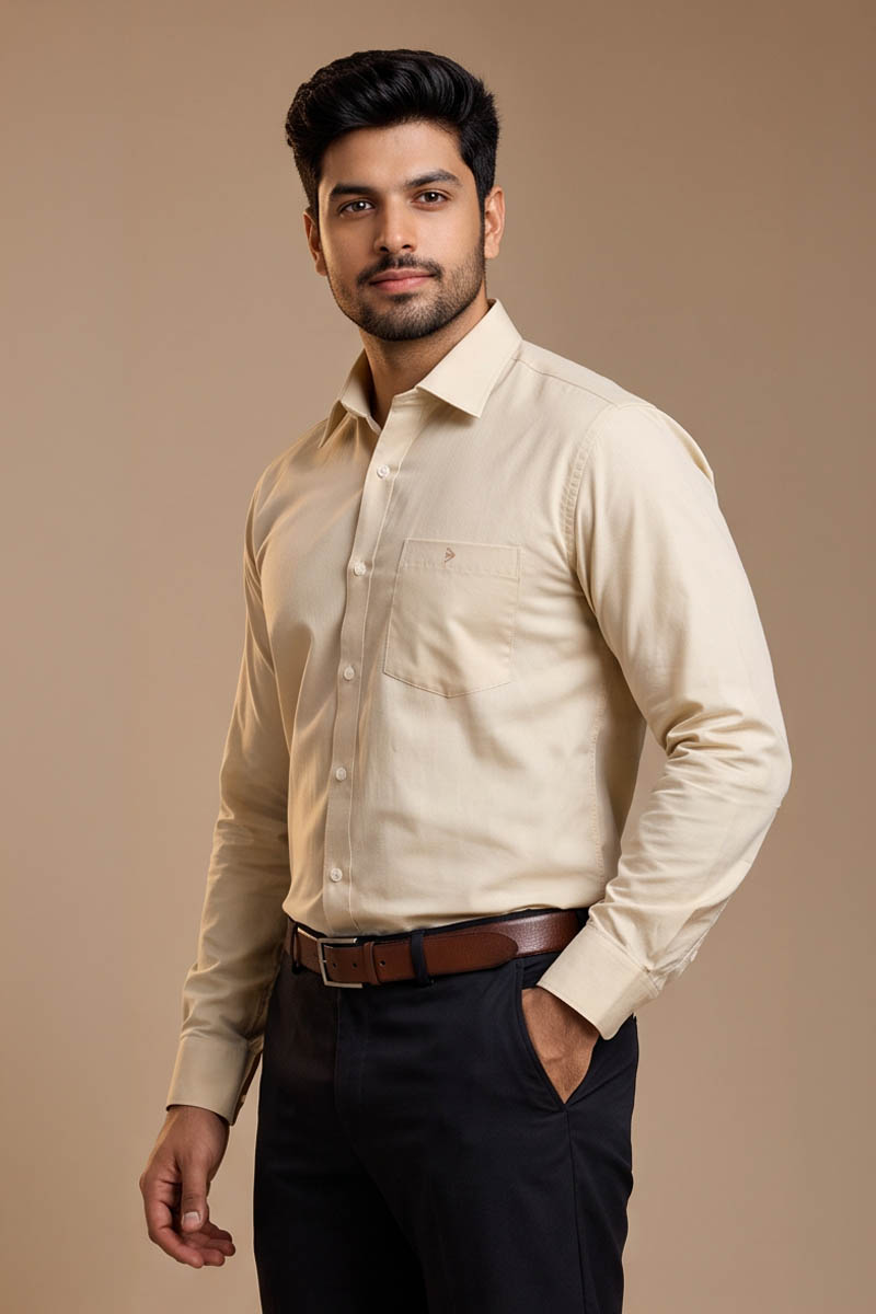 Classic Beige Office Shirt -Beige - 2
