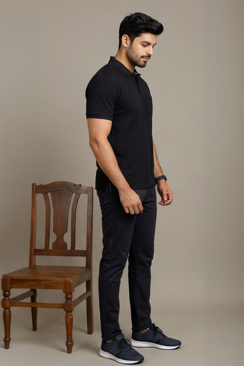 Smart Casual Black T-Shirt - Black - 3