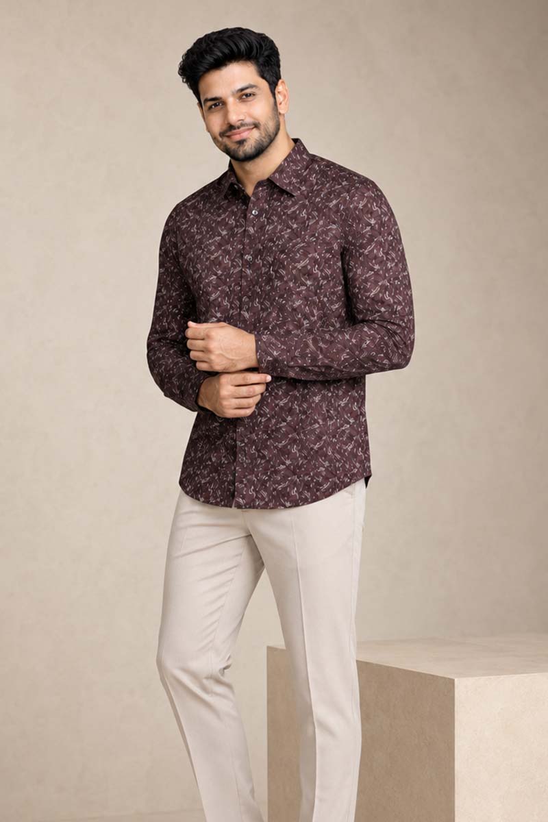 Premium Brown Print Shirt - Brown - 5