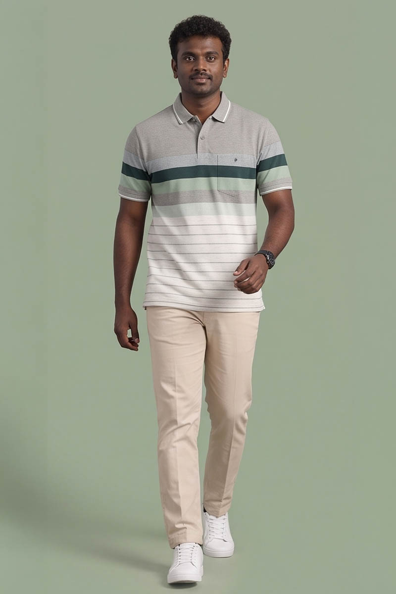 Moss Green Signature Stripe Polo Tee - 2