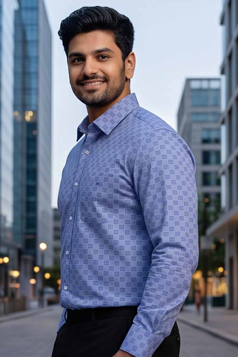 Elevate your professional wardrobe with our sophisticated Printed Blue Shirt - 6
