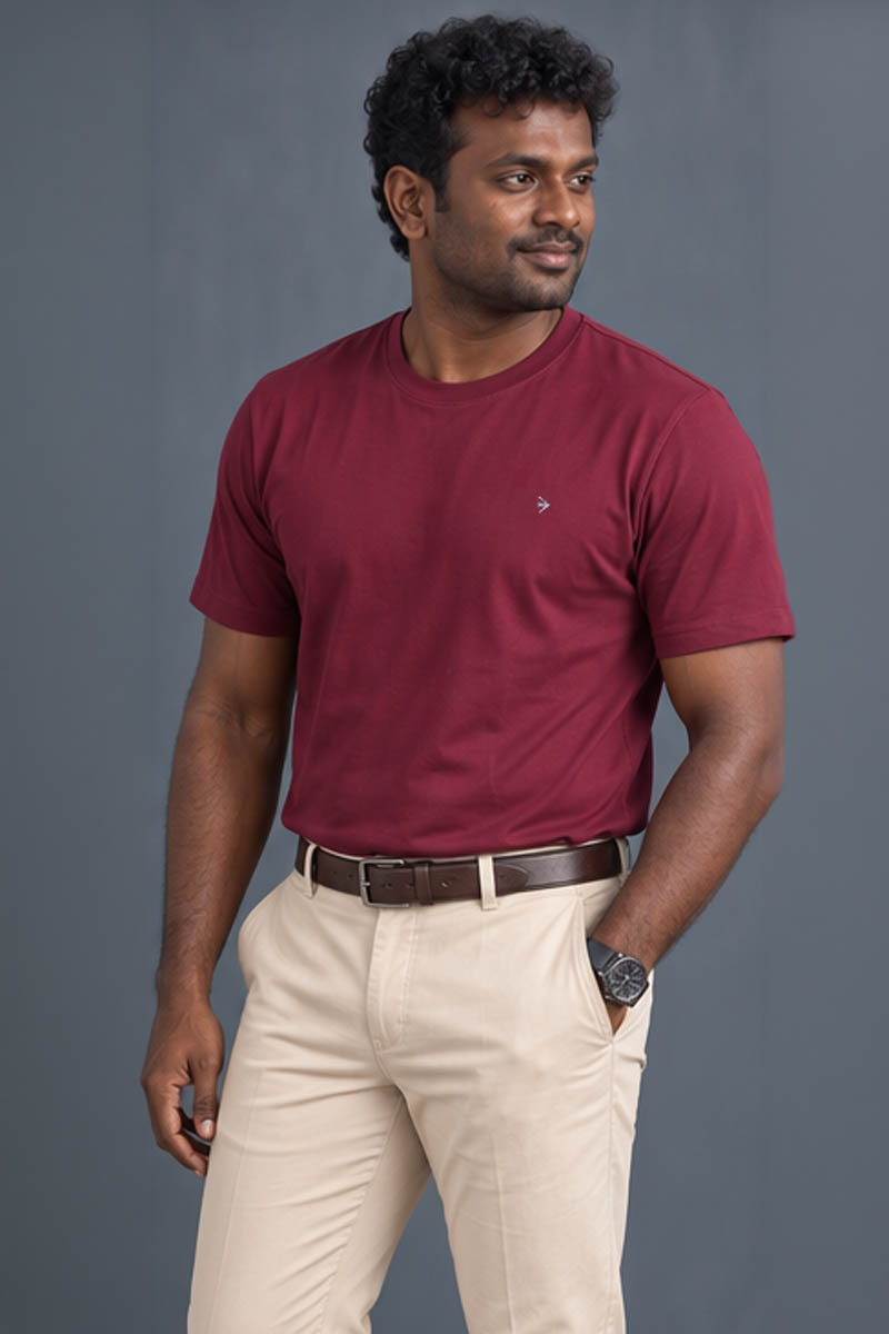 Men’s Maroon Signature Crew Neck T-Shirt-Maroon