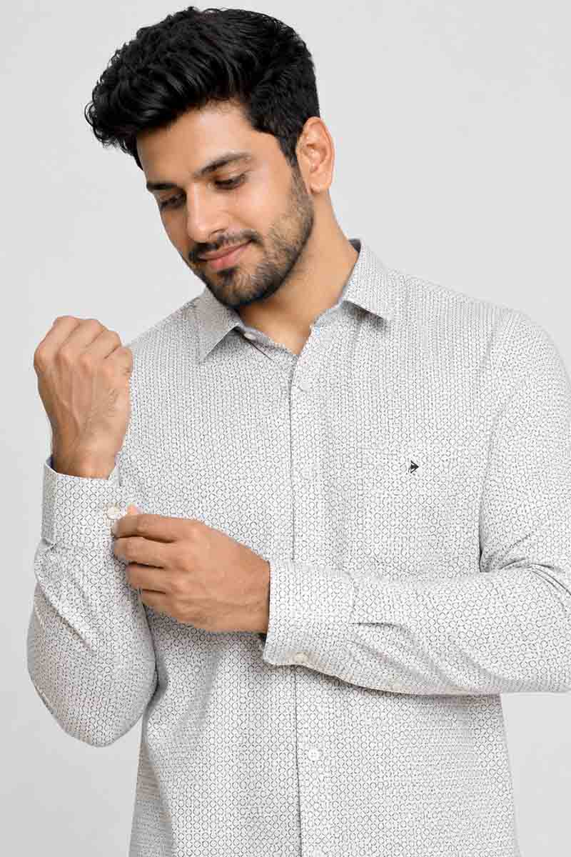Men’s White Contemporary Print Shirt - White - 2