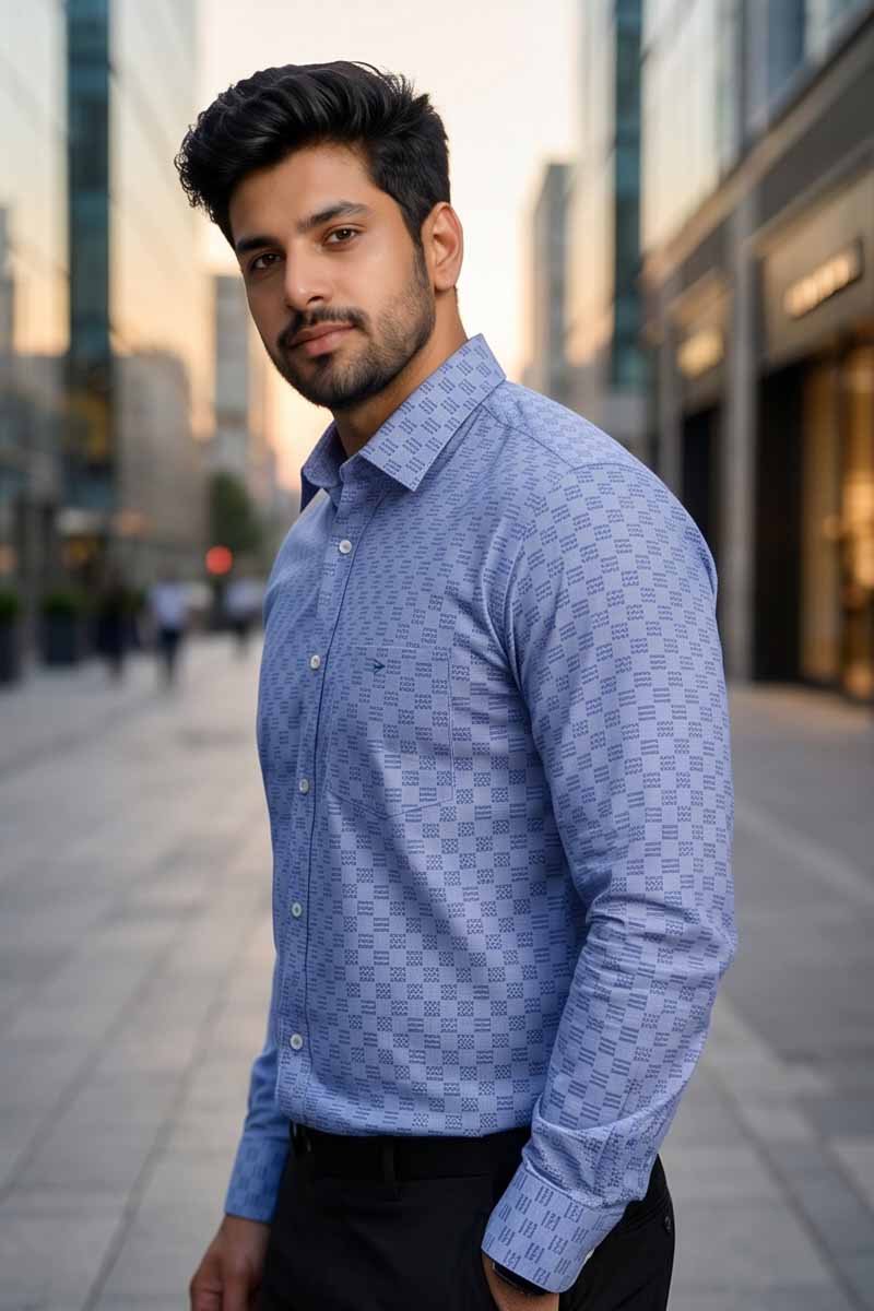 Elevate your professional wardrobe with our sophisticated Printed Blue Shirt - 3