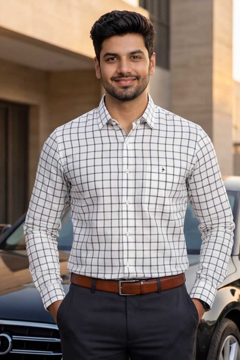 EcoLux Bamboo Cotton Shirt – White Checks - 2