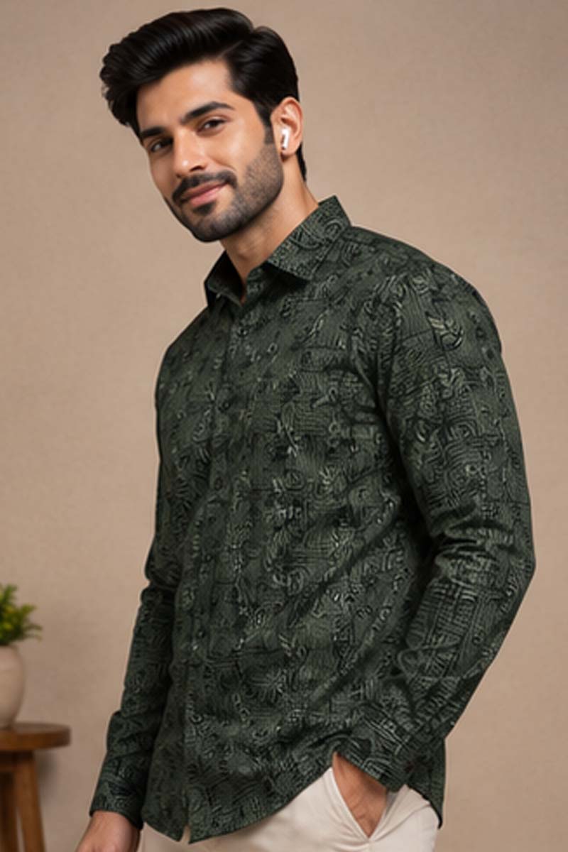 Men's Olive Green Exclusive Shirt - Green - 4