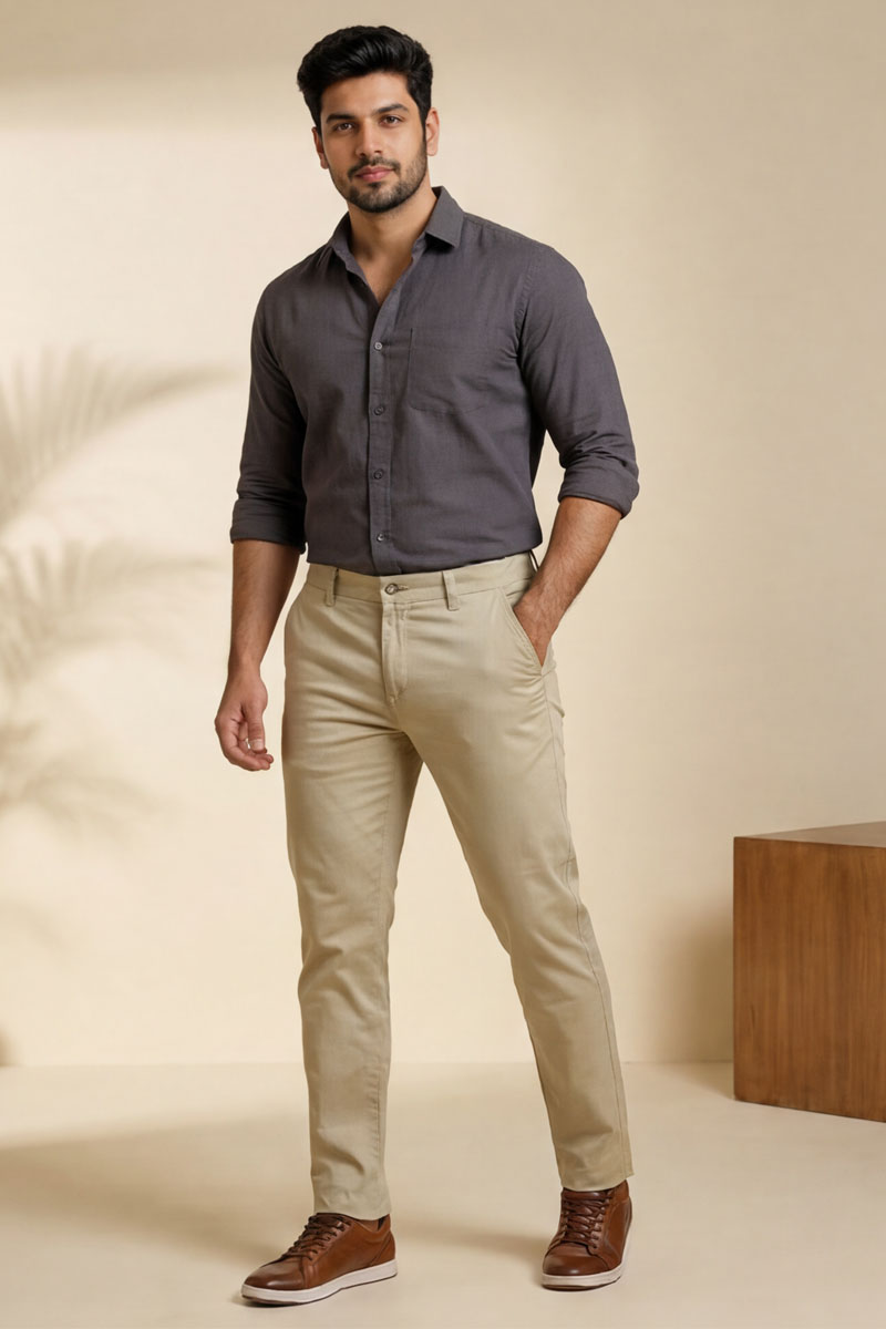 Men's Slim-Fit Stretch - L-Green - 2