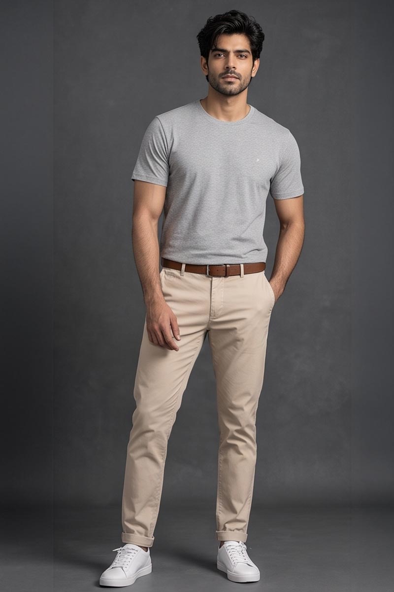 Stone Grey Basic Crew Neck T-Shirt -Grey
