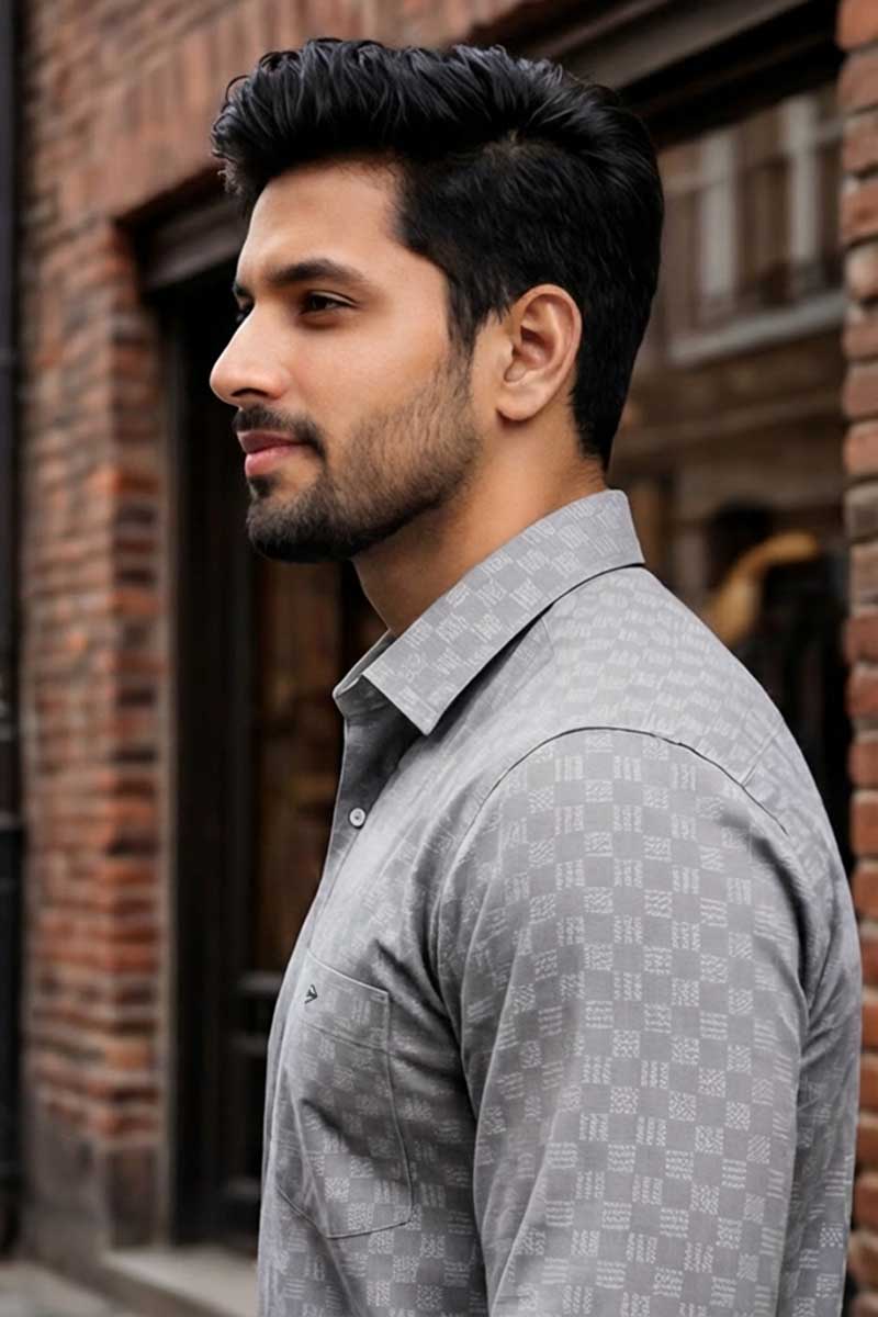 Elevate your professional wardrobe with our sophisticated Printed Grey Shirt - 4