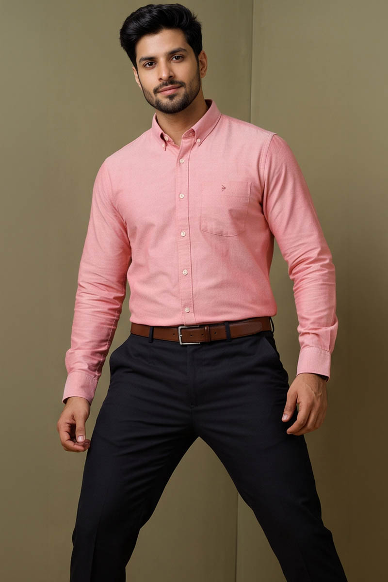 Coral Oxford Button-Down Shirt -Red - 4