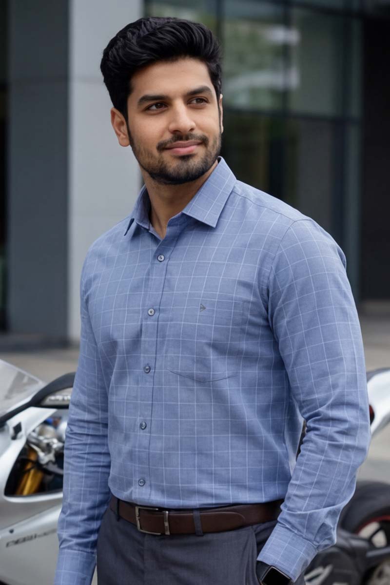 Classic Check Formal Shirt – Light Blue - 4