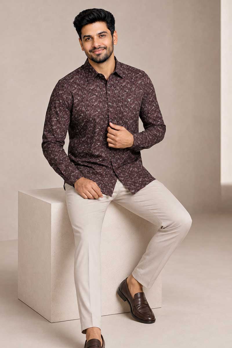 Premium Brown Print Shirt - Brown - 3