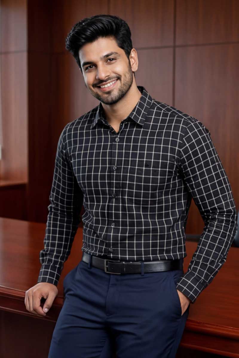 EcoLux Bamboo Cotton Shirt – Black Checks - 5