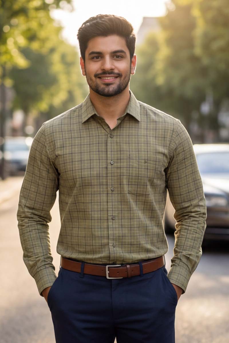 Metro Check Formal Shirt – Light Khaki - 3