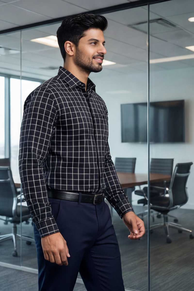 EcoLux Bamboo Cotton Shirt – Black Checks - 3