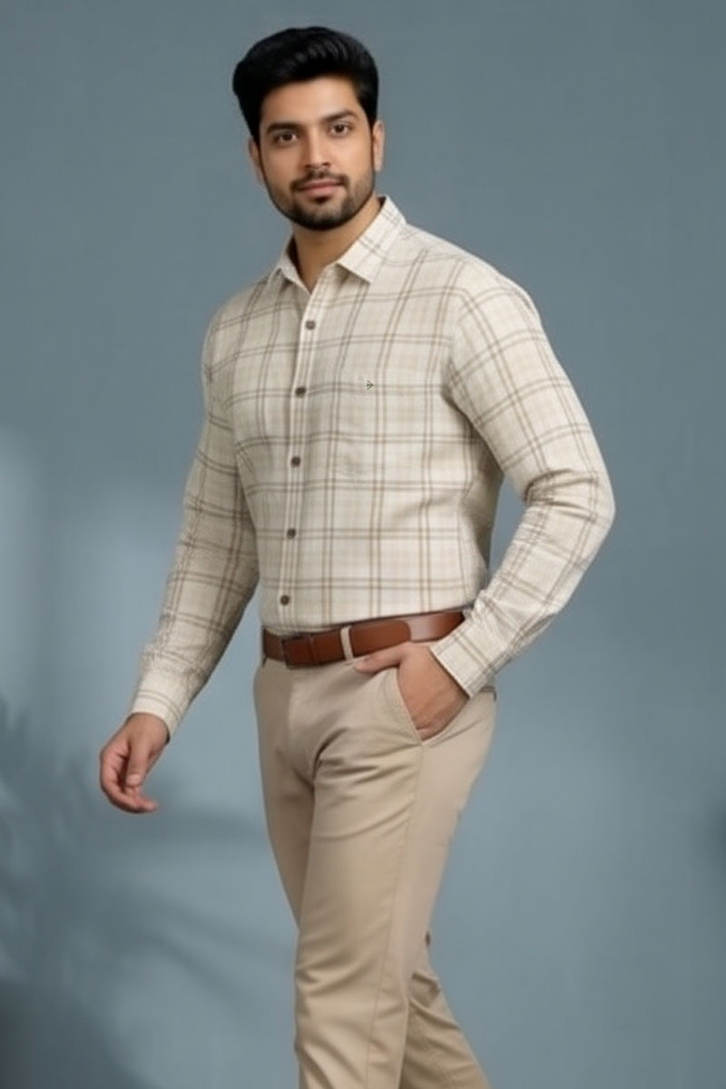 Premium Fawn Windowpane Check Shirt - Fawn - 3