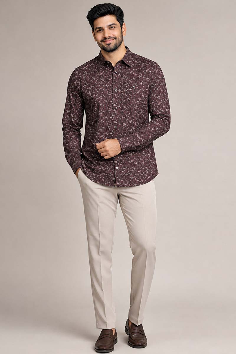 Premium Brown Print Shirt - Brown - 6