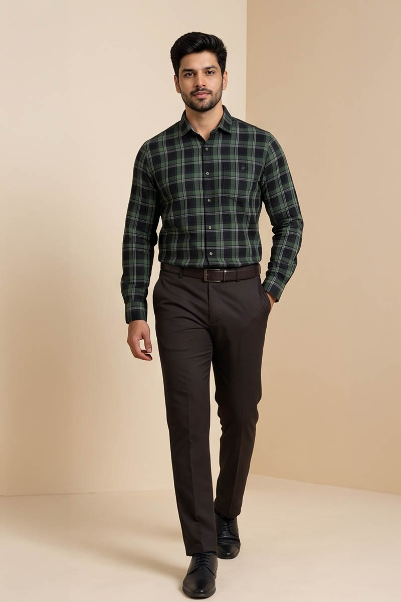 Premium Dark Green Checked Shirt - 2