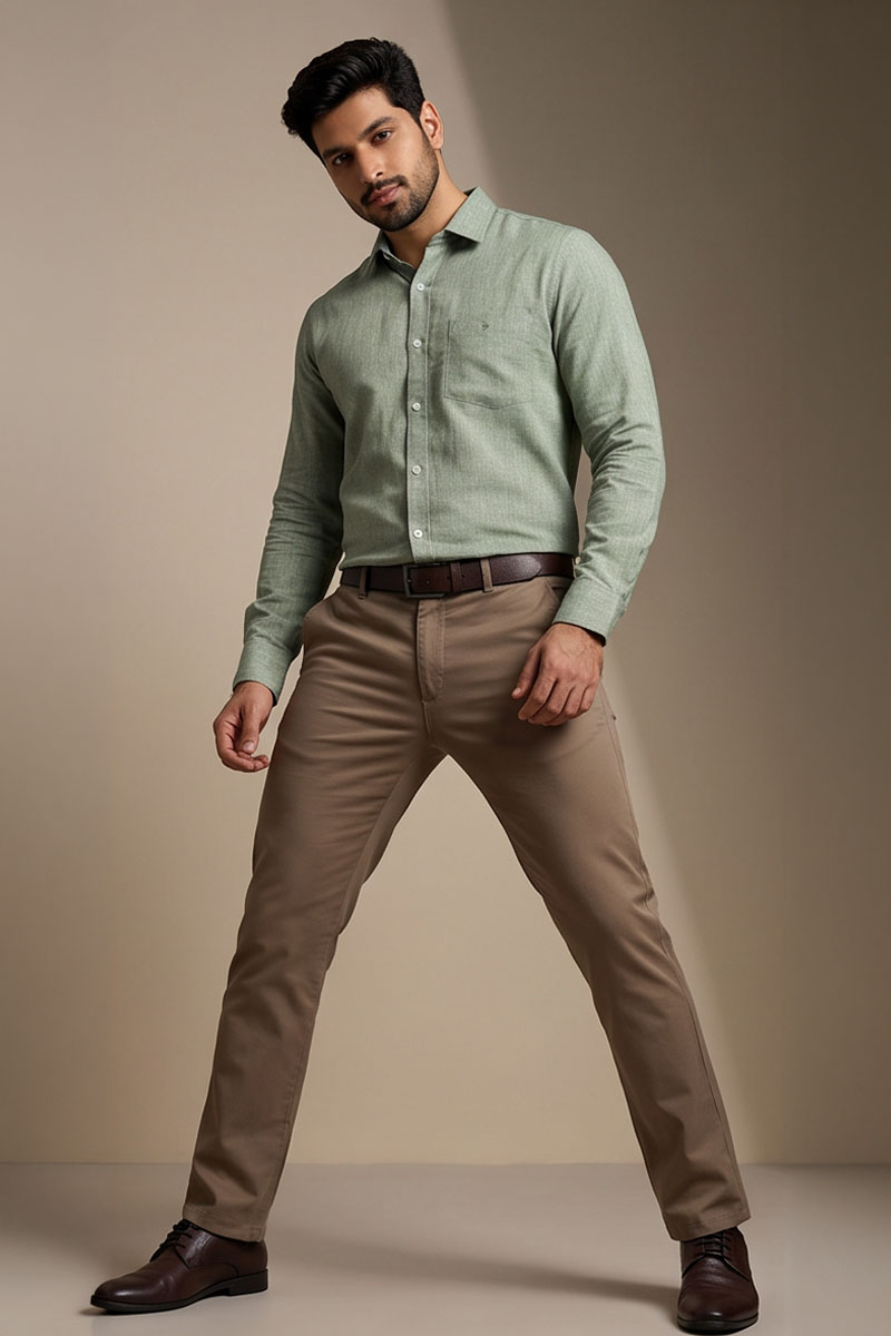Pistachio Green Cotton Shirt - L-Green - 4