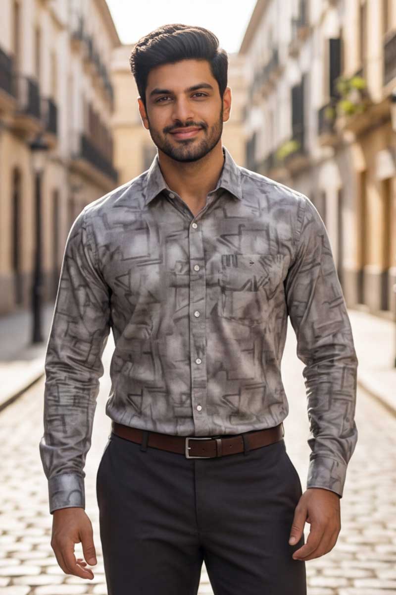 SHIRT - Urban Geometry Long Sleeve Button-Up (GREY) - 2