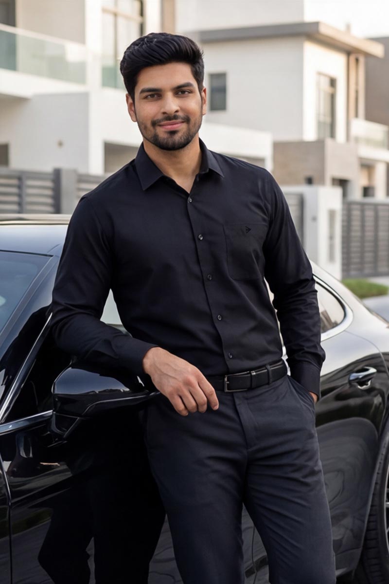 Classic Elite Formal Shirt – Black (Slim Fit, Full Sleeve) - 3