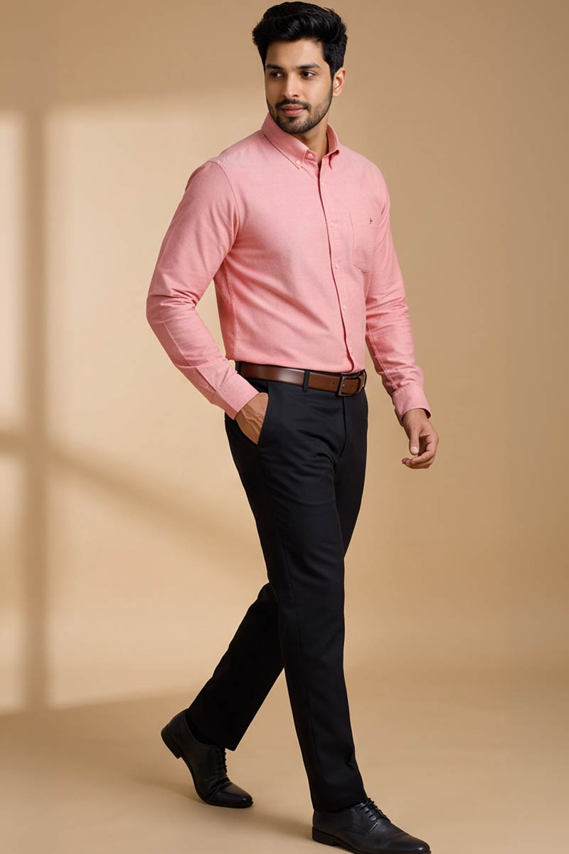 Coral Oxford Button-Down Shirt -Red - 3