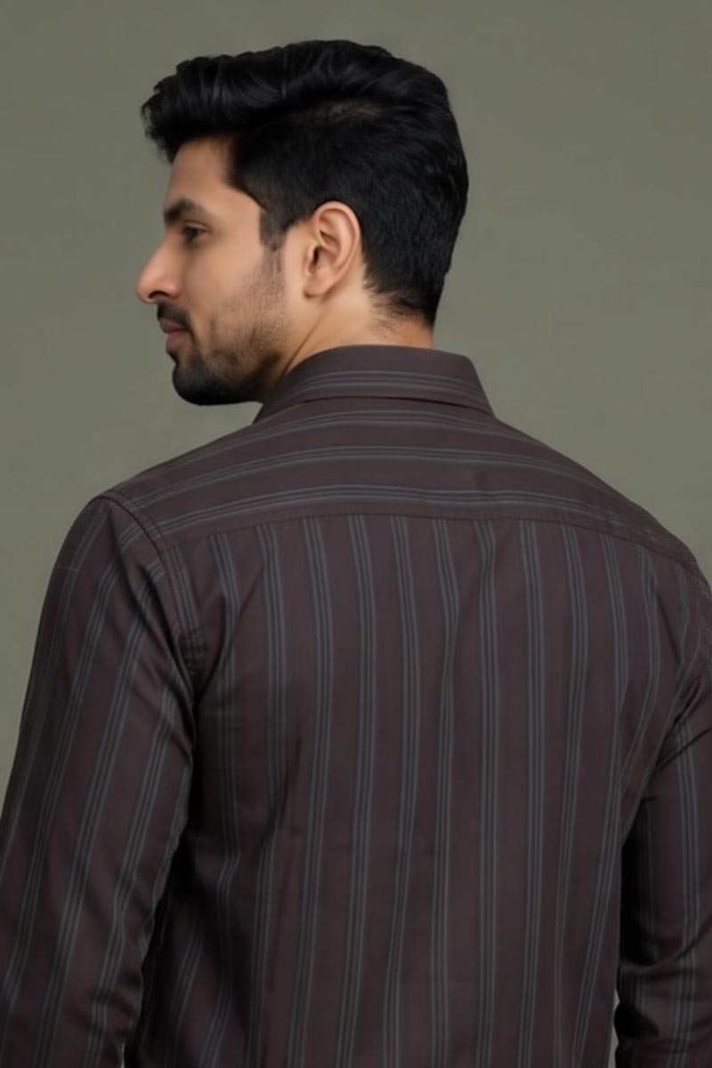 Men’s Classic Brown Striped Shirt - D-Brown - 6