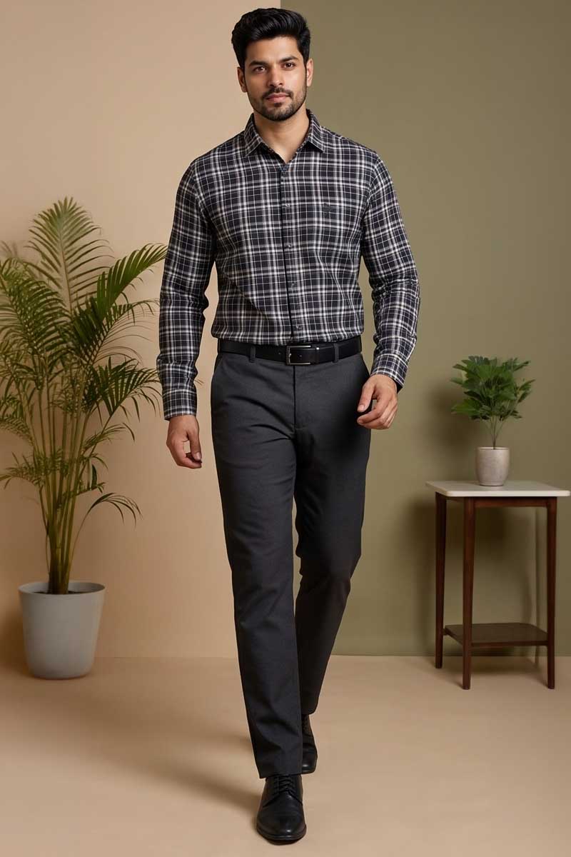 Classic Dark Grey Checked Shirt - D-Grey - 3