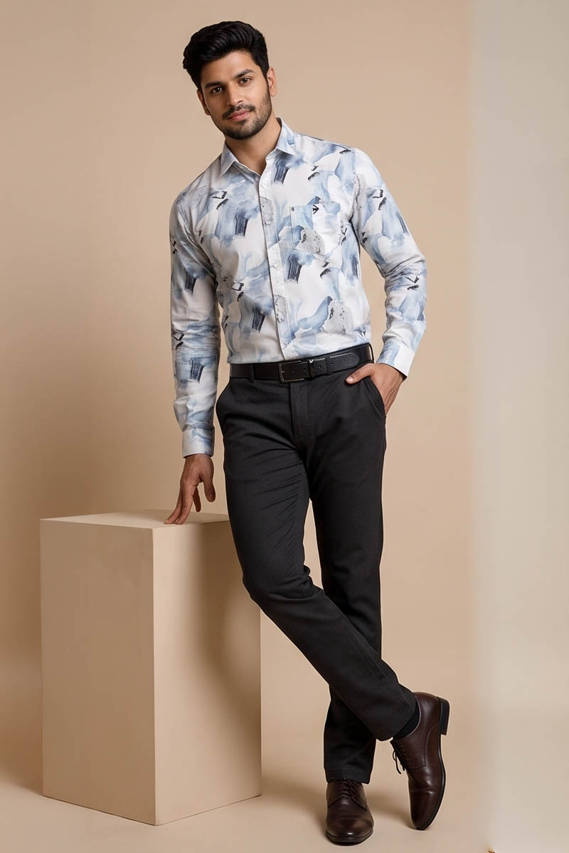 Aqua Mist Abstract Shirt- L-Blue